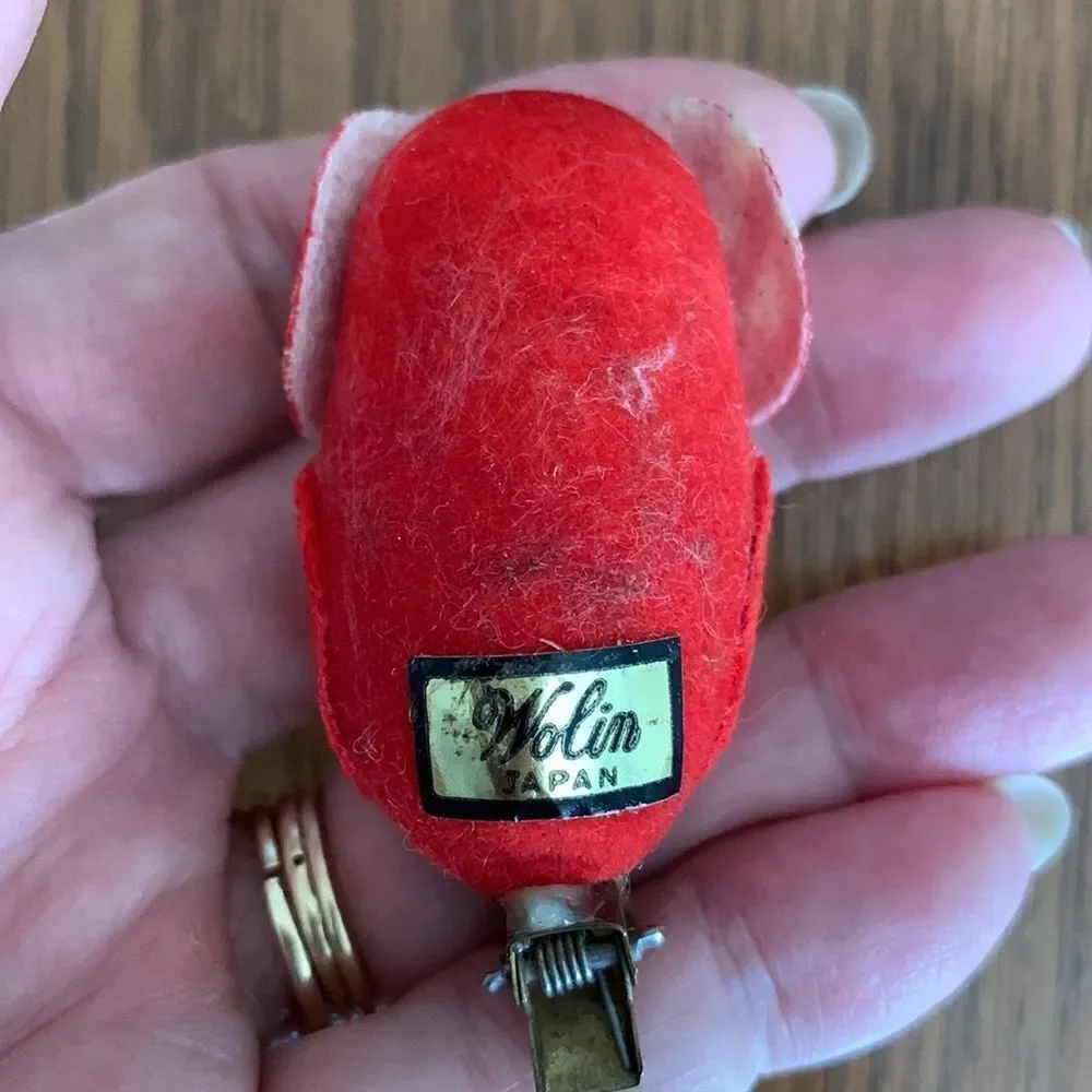 Vtg‎ Wolin Japan red velvet owl clip ornament
